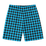 Turquoise And Black Check Pattern Print Men's Swim Trunks