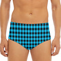 Turquoise And Black Check Pattern Print Men's Triangle Swim Briefs