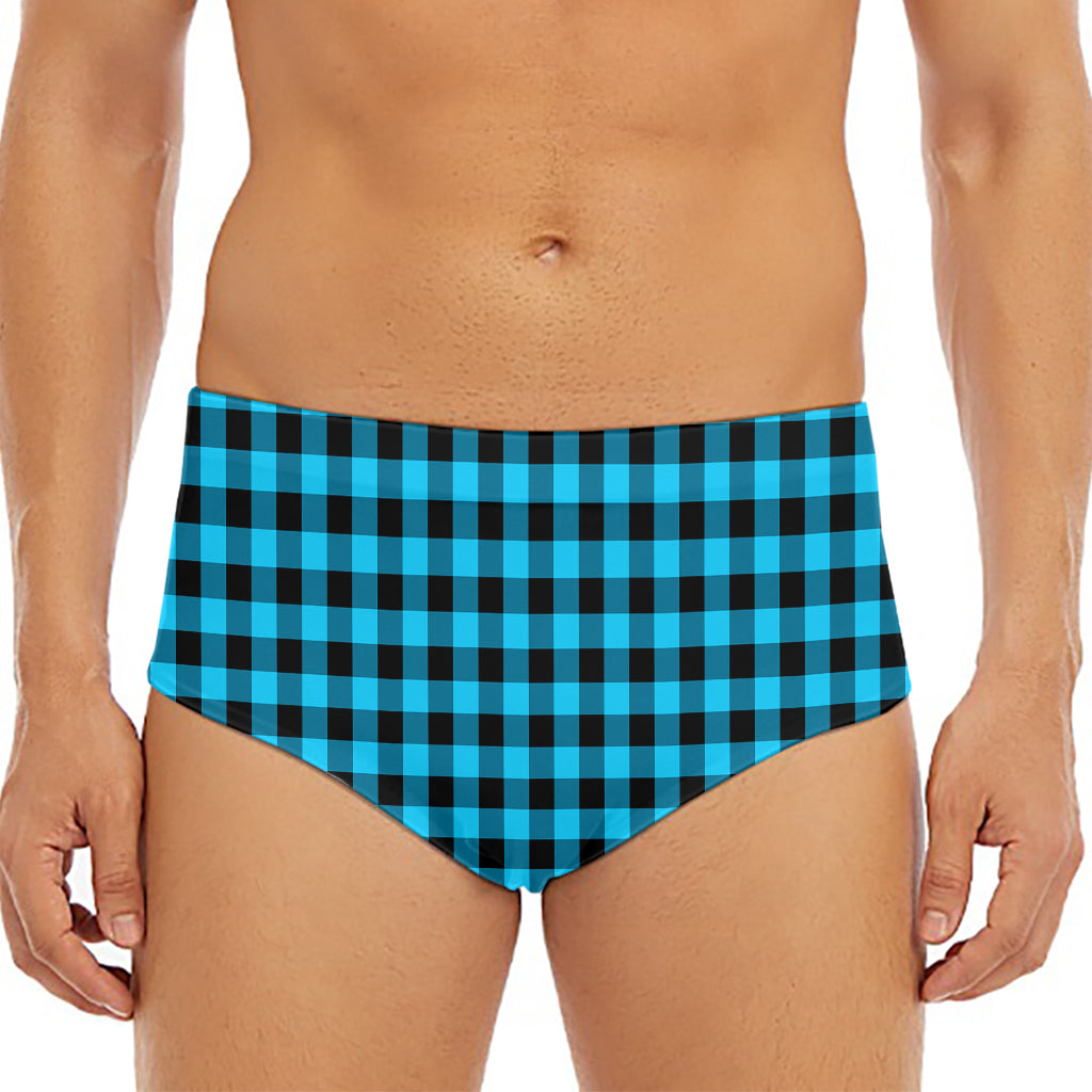 Turquoise And Black Check Pattern Print Men's Triangle Swim Briefs