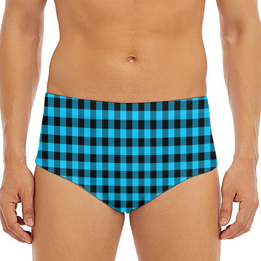 Turquoise And Black Check Pattern Print Men's Triangle Swim Briefs