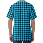 Turquoise And Black Check Pattern Print Men's Velvet T-Shirt