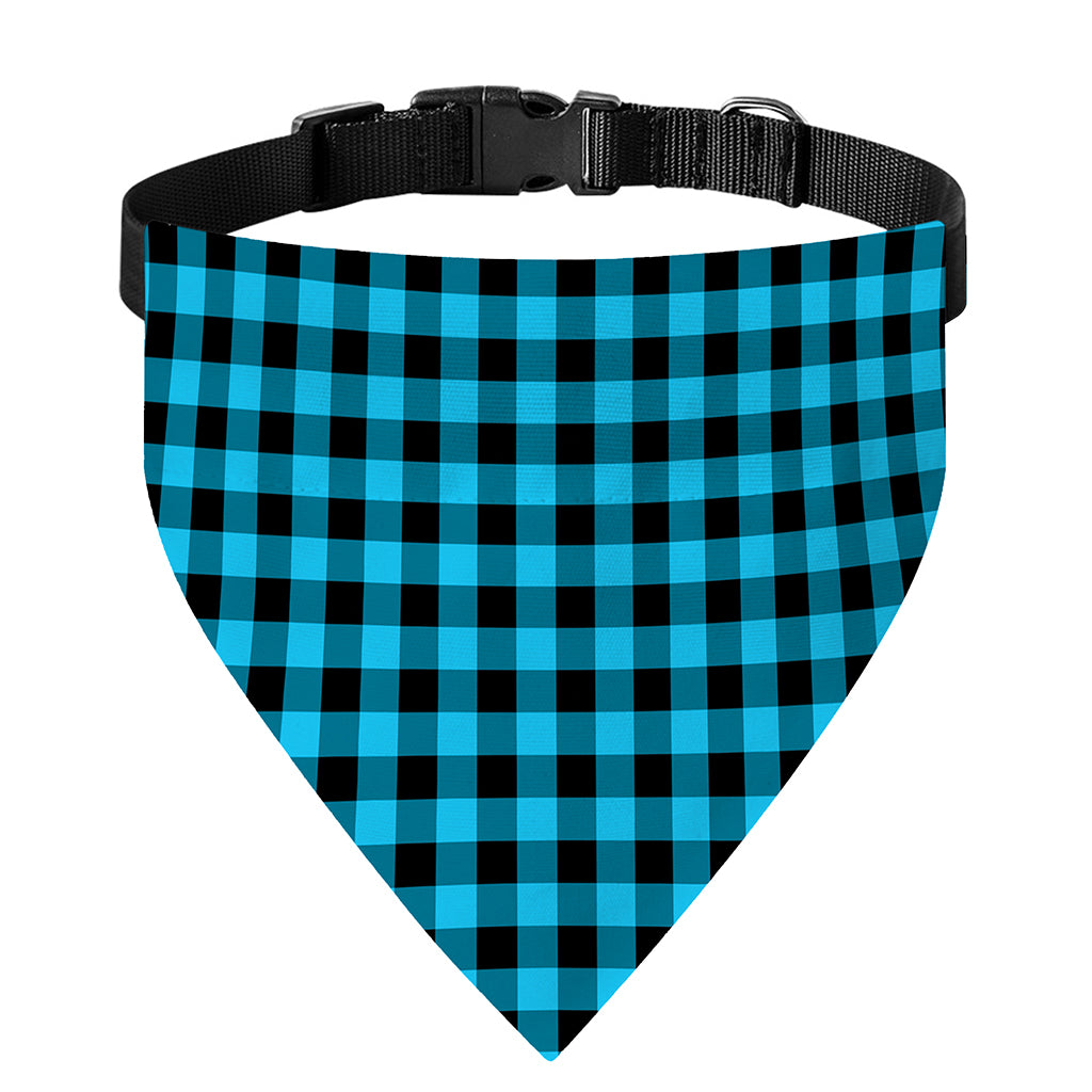 Turquoise And Black Check Pattern Print Over The Collar Dog Bandana