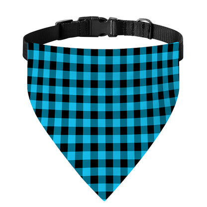 Turquoise And Black Check Pattern Print Over The Collar Dog Bandana