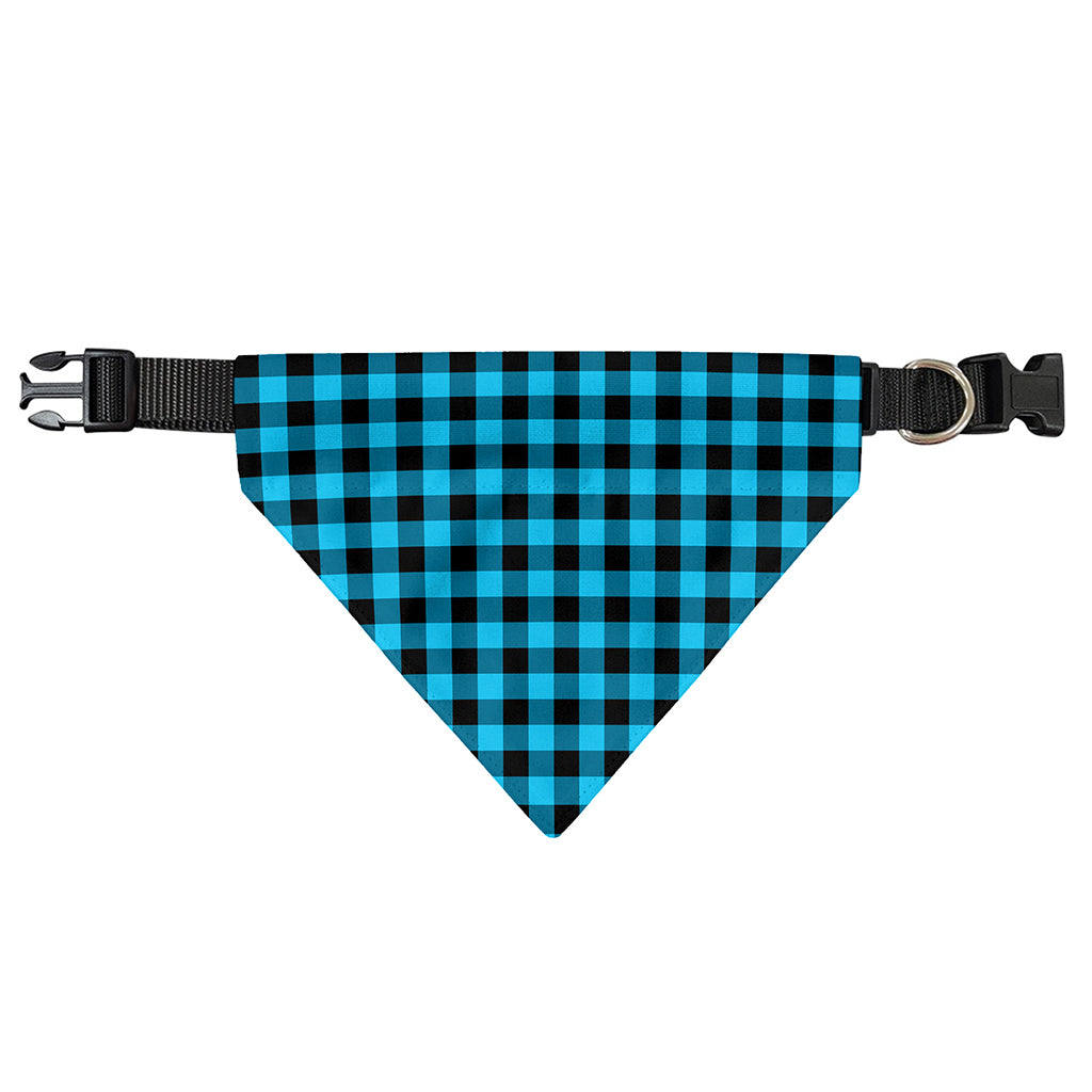 Turquoise And Black Check Pattern Print Over The Collar Dog Bandana