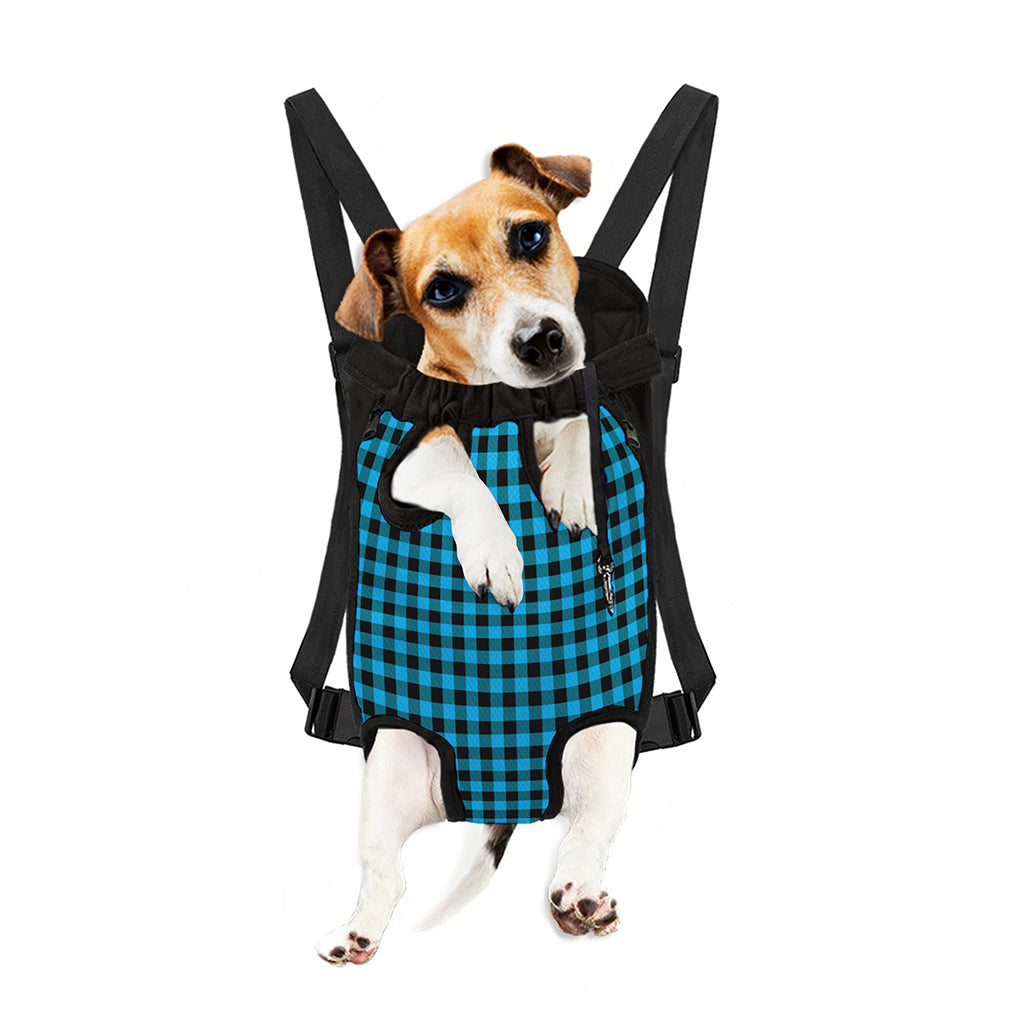 Turquoise And Black Check Pattern Print Pet Carrier Backpack