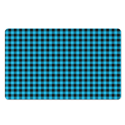 Turquoise And Black Check Pattern Print Polyester Doormat