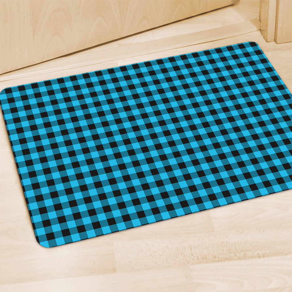 Turquoise And Black Check Pattern Print Polyester Doormat