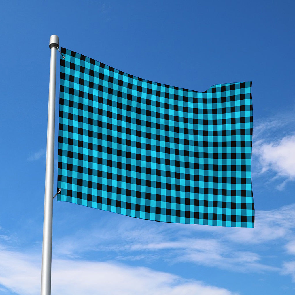 Turquoise And Black Check Pattern Print Polyester Flag