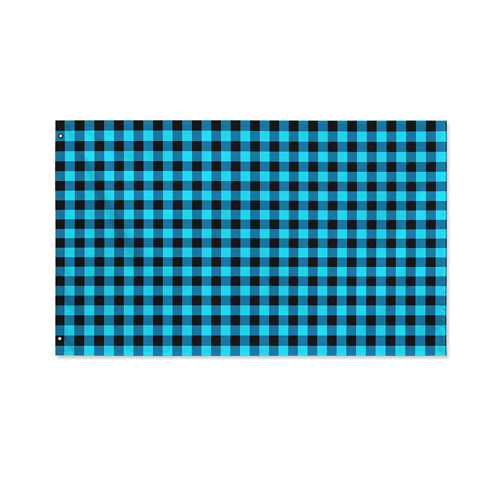 Turquoise And Black Check Pattern Print Polyester Flag