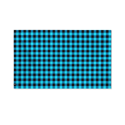 Turquoise And Black Check Pattern Print Polyester Flag