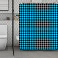 Turquoise And Black Check Pattern Print Polyester Shower Curtain