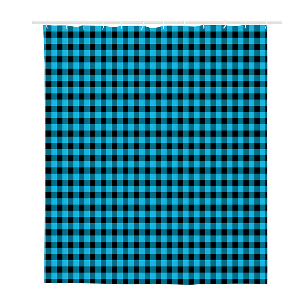 Turquoise And Black Check Pattern Print Polyester Shower Curtain