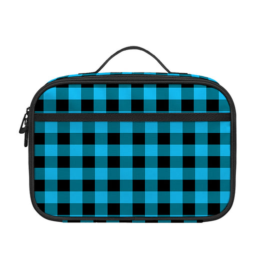 Turquoise And Black Check Pattern Print Portable Lunch Bag