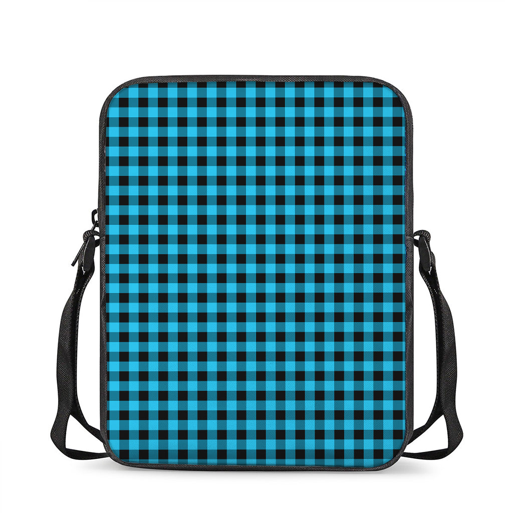 Turquoise And Black Check Pattern Print Rectangular Crossbody Bag