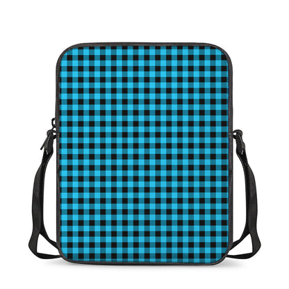 Turquoise And Black Check Pattern Print Rectangular Crossbody Bag