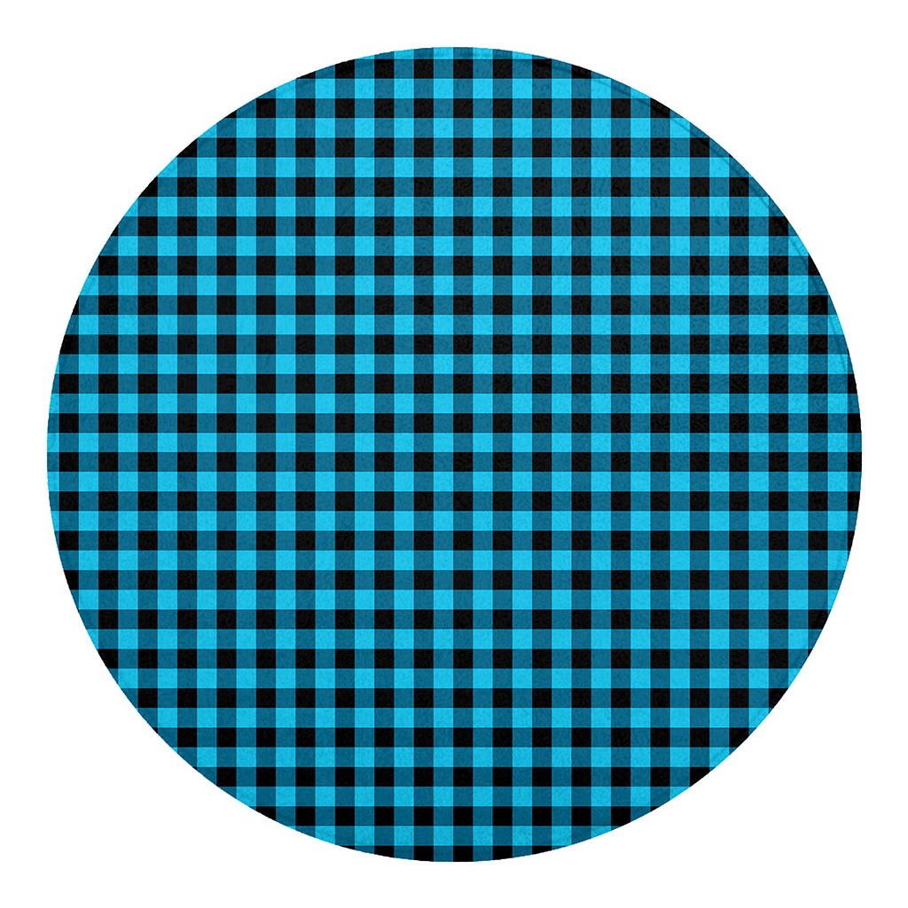 Turquoise And Black Check Pattern Print Round Blanket
