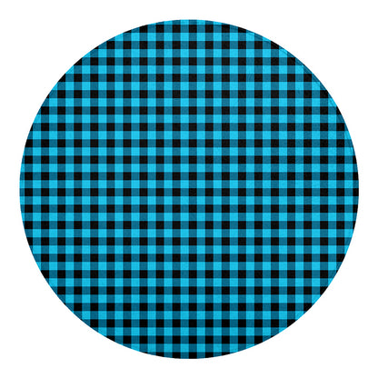 Turquoise And Black Check Pattern Print Round Blanket