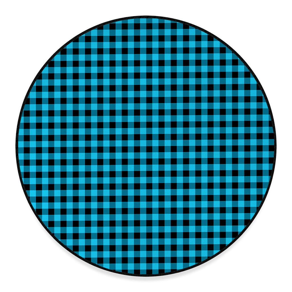 Turquoise And Black Check Pattern Print Round Floor Mat