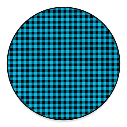 Turquoise And Black Check Pattern Print Round Floor Mat