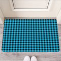 Turquoise And Black Check Pattern Print Rubber Doormat