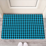 Turquoise And Black Check Pattern Print Rubber Doormat