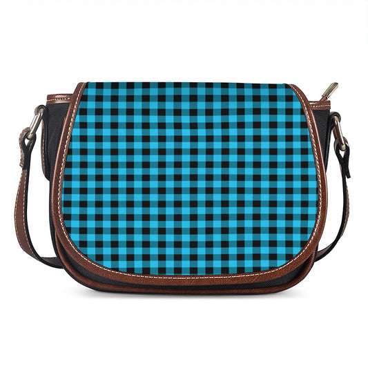 Turquoise And Black Check Pattern Print Saddle Bag