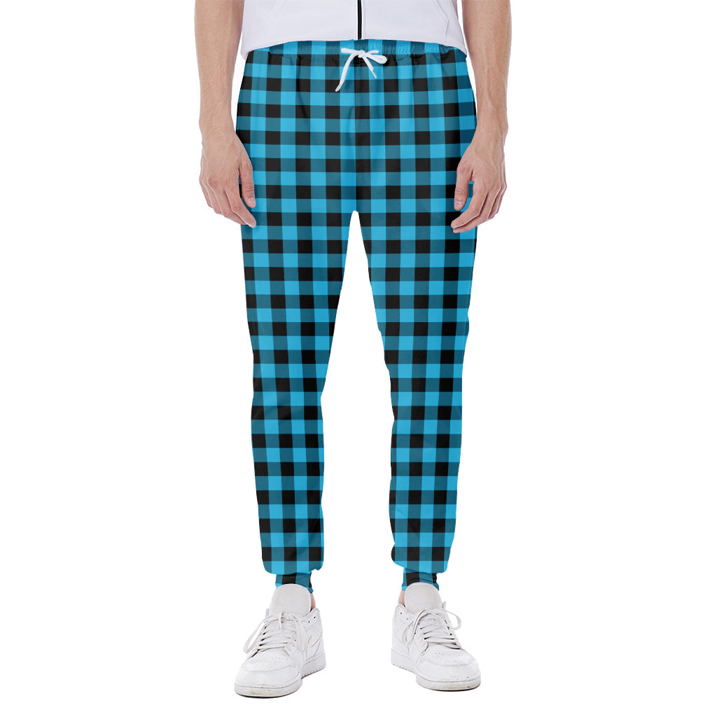 Turquoise And Black Check Pattern Print Scuba Joggers
