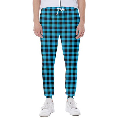 Turquoise And Black Check Pattern Print Scuba Joggers