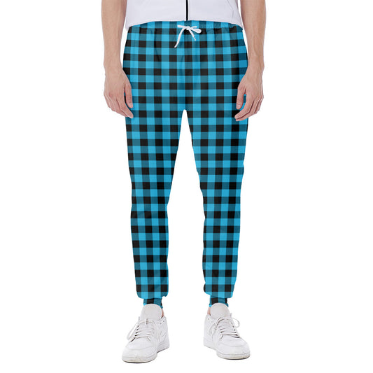 Turquoise And Black Check Pattern Print Scuba Joggers