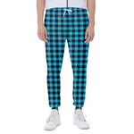 Turquoise And Black Check Pattern Print Scuba Joggers