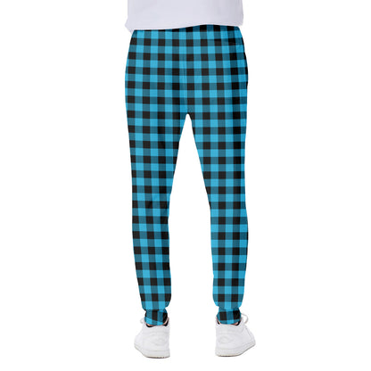 Turquoise And Black Check Pattern Print Scuba Joggers