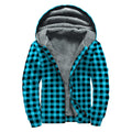 Turquoise And Black Check Pattern Print Sherpa Lined Zip Up Hoodie