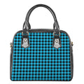 Turquoise And Black Check Pattern Print Shoulder Handbag