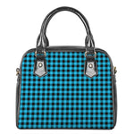 Turquoise And Black Check Pattern Print Shoulder Handbag