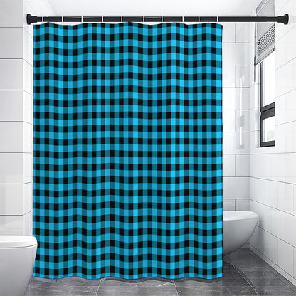 Turquoise And Black Check Pattern Print Shower Curtain