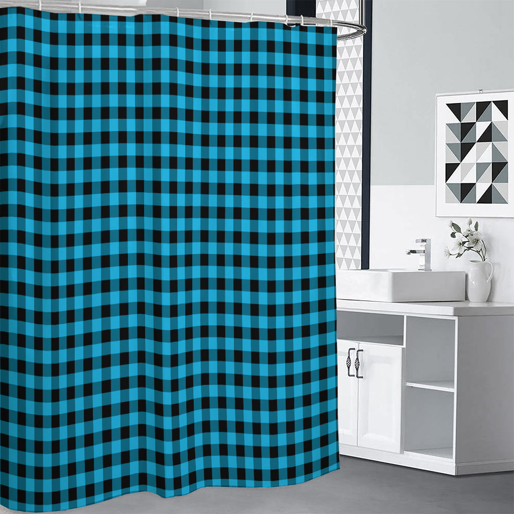 Turquoise And Black Check Pattern Print Shower Curtain