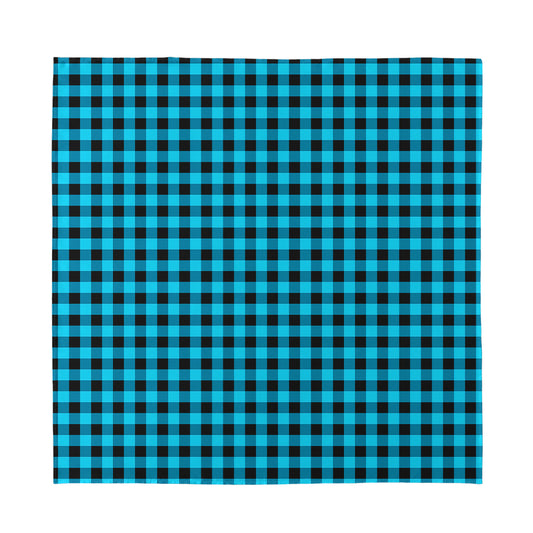 Turquoise And Black Check Pattern Print Silk Bandana