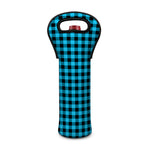 Turquoise And Black Check Pattern Print Single Neoprene Wine Tote