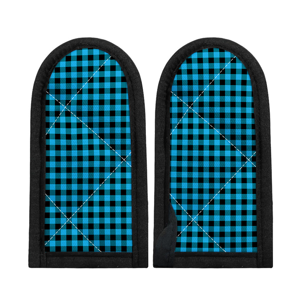 Turquoise And Black Check Pattern Print Skillet Handle Cover
