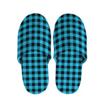 Turquoise And Black Check Pattern Print Slippers
