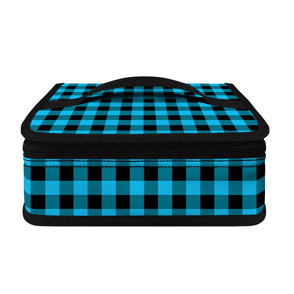 Turquoise And Black Check Pattern Print Small Lunch Bag