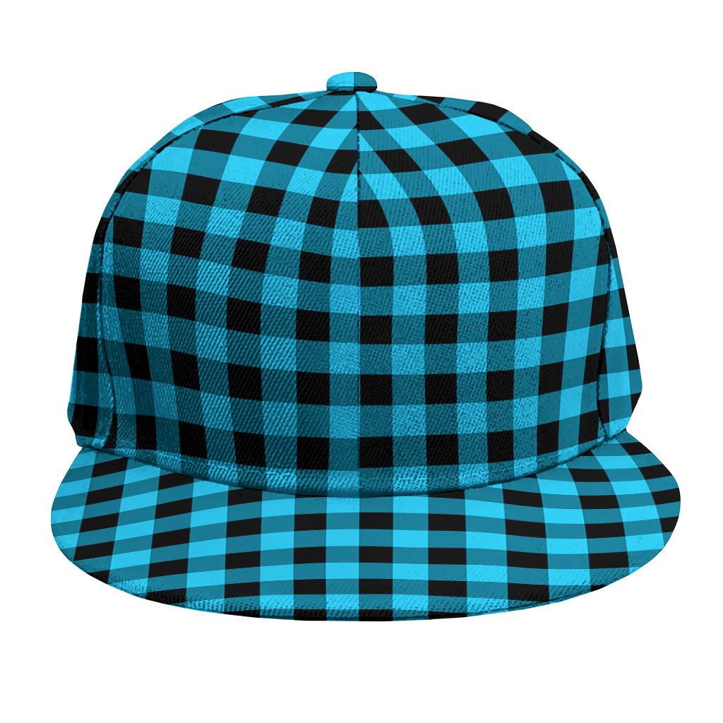 Turquoise And Black Check Pattern Print Snapback Cap