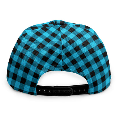 Turquoise And Black Check Pattern Print Snapback Cap