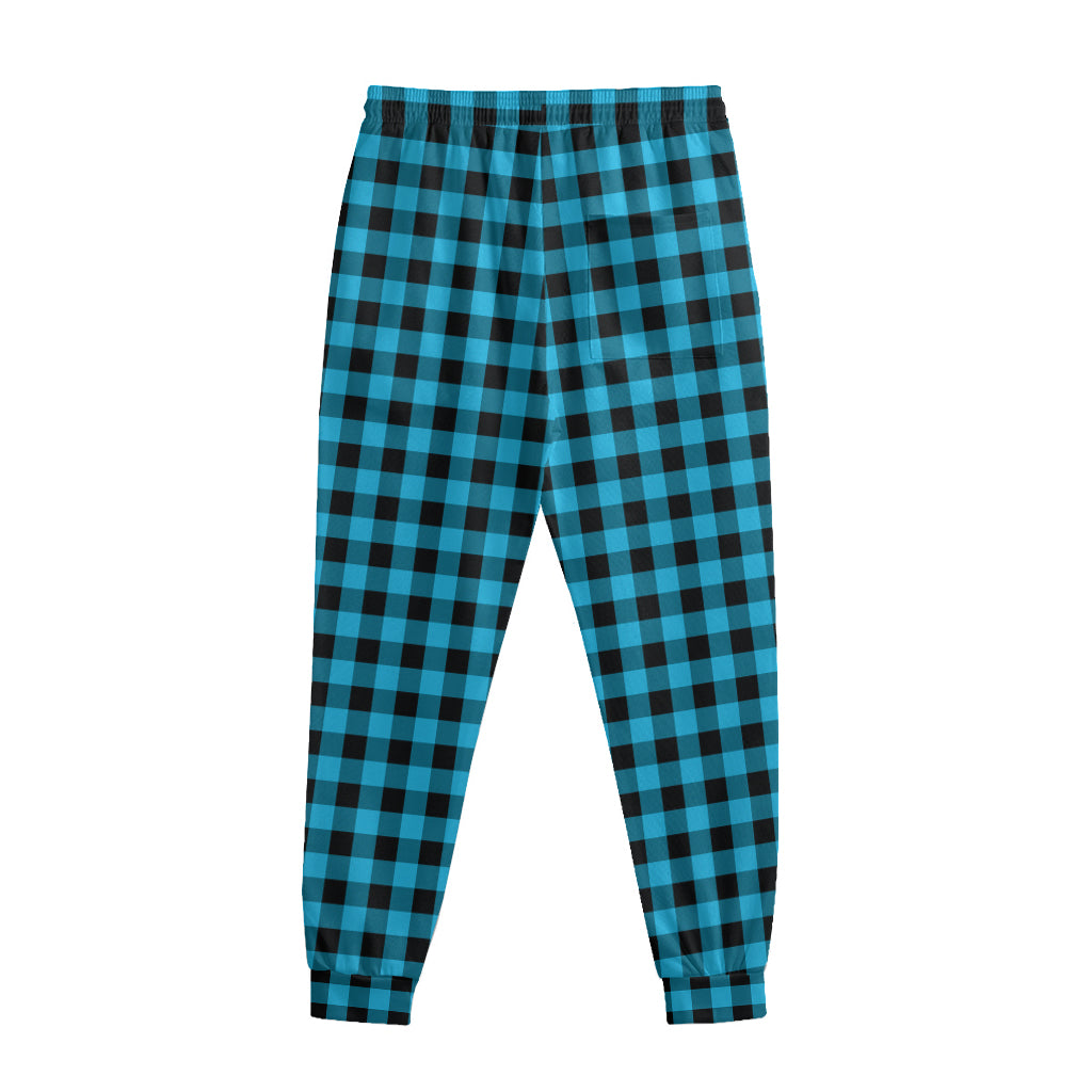 Turquoise And Black Check Pattern Print Sweatpants