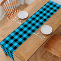 Turquoise And Black Check Pattern Print Table Runner