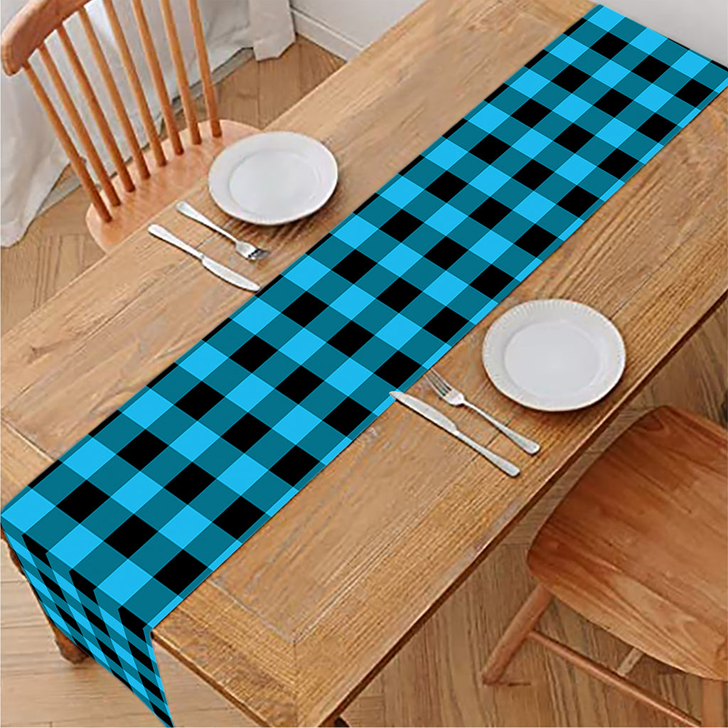 Turquoise And Black Check Pattern Print Table Runner