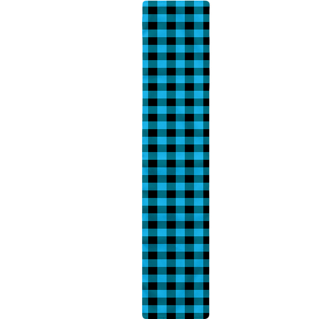 Turquoise And Black Check Pattern Print Table Runner