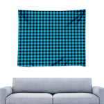 Turquoise And Black Check Pattern Print Tapestry
