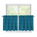 Turquoise And Black Check Pattern Print Tier Curtains