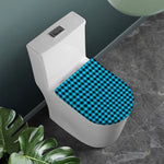 Turquoise And Black Check Pattern Print Toilet Lid Cover